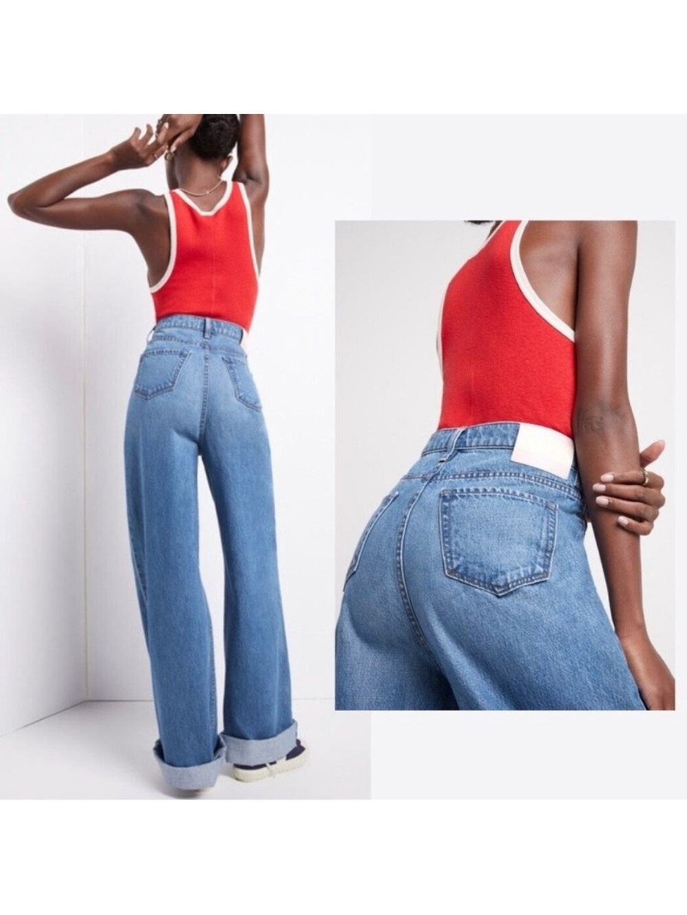 Mother Snacks! Funnel Heel Cuff Jeans Delicious Memories Blue Size 28 Wide Leg - Picture 4 of 15